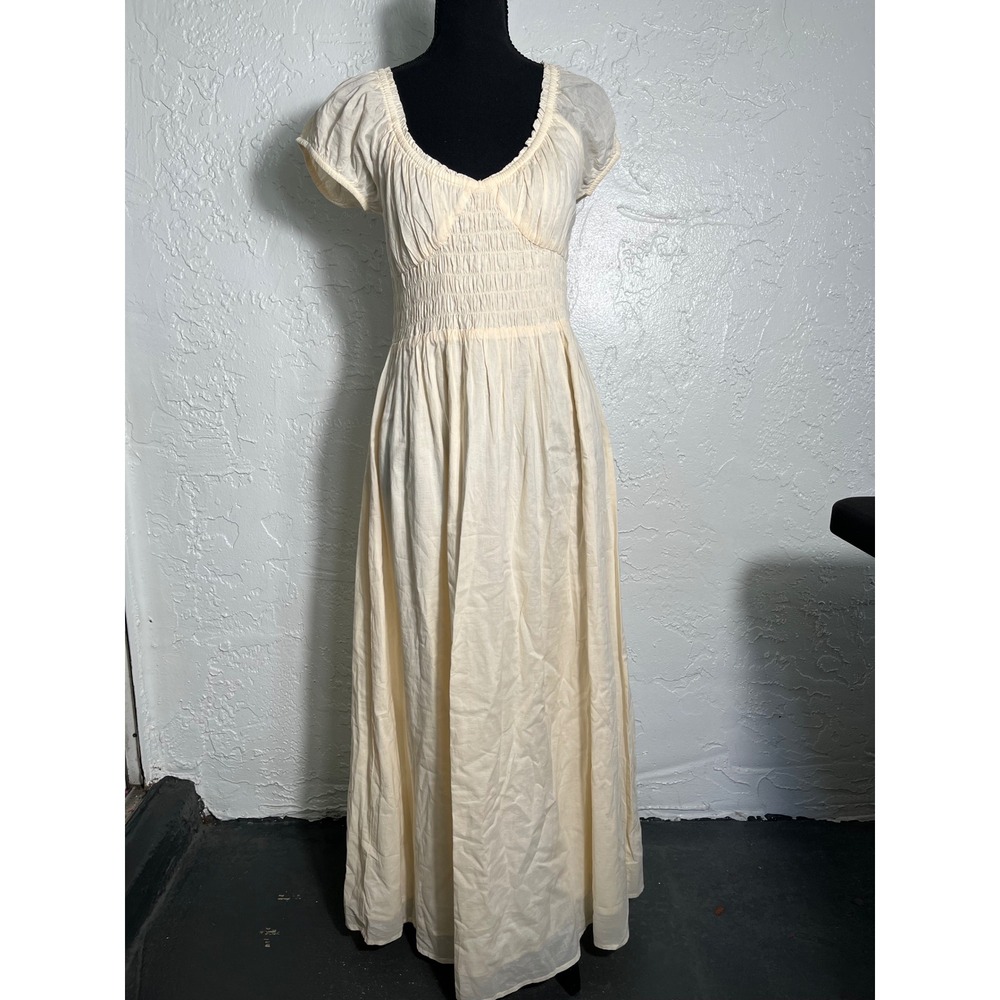 BILA77 Pala Mesa 100% Cotton Maxi Dress Almond Buff Open Back Size M